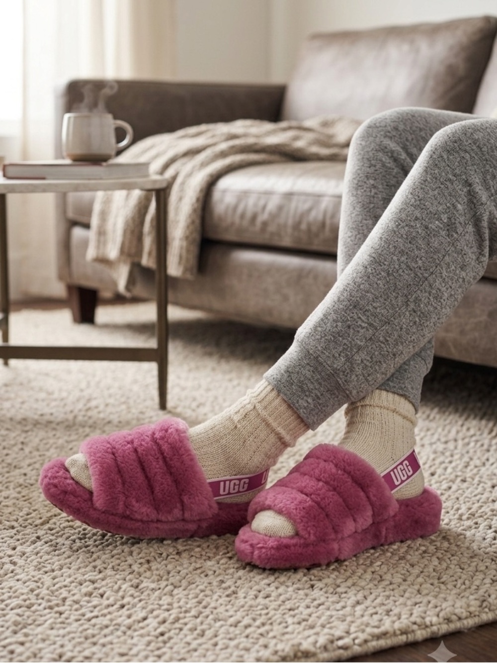 UGG Cozy Plush Slide Slippers in Pink Sz 5